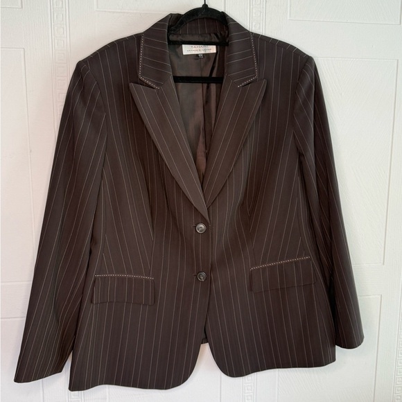 TAHARI ARTHUR S. LEVINE Women Plus Career Pant Suit Size 20W Brown Pinstriped - Picture 2 of 16